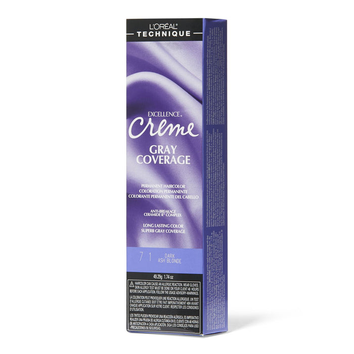 L'Oreal Excellence Creme Gray Coverage Permanent Hair Color, Dark Ash Blonde, 7.1, 1.74 oz