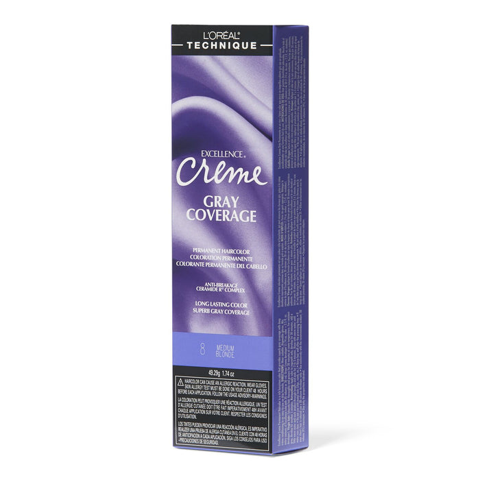 L'Oreal Excellence Creme Gray Coverage Permanent Hair Color, Medium Blonde, 8, 1.74 oz