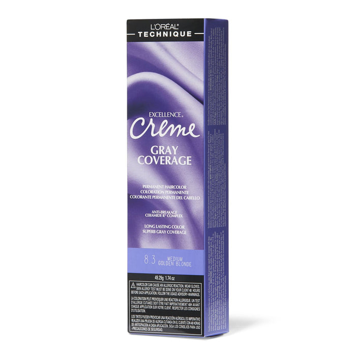 L'Oreal Excellence Creme Gray Coverage Permanent Hair Color, Medium Golden Blonde, 8.3, 1.74 oz