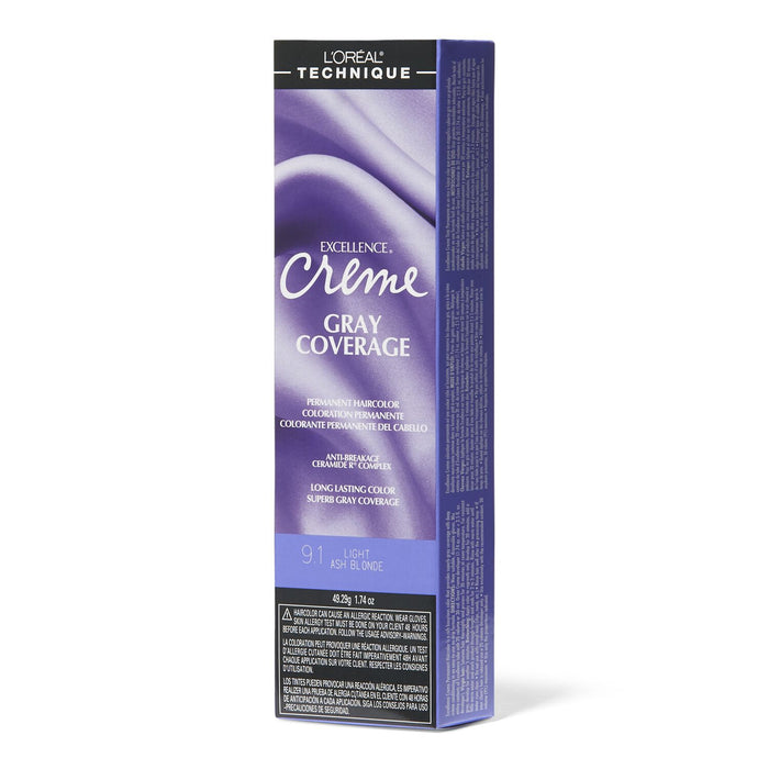 L'Oreal Excellence Creme Gray Coverage Permanent Hair Color, Light Ash Blonde, 9.1, 1.74 oz