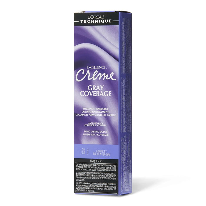 L'Oreal Excellence Creme Gray Coverage Permanent Hair Color, Lightest Golden Brown, 6 1/2.3, 1.74 oz