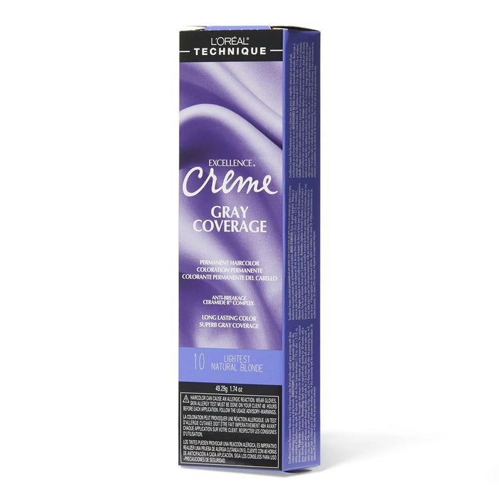 L'Oreal Excellence Creme Gray Coverage Permanent Hair Color, Lightest Natural Blonde, 10, 1.74 oz