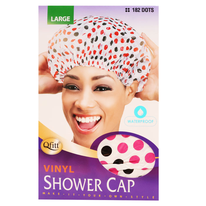 Qfitt Vinyl Shower Cap Large, Dots Design