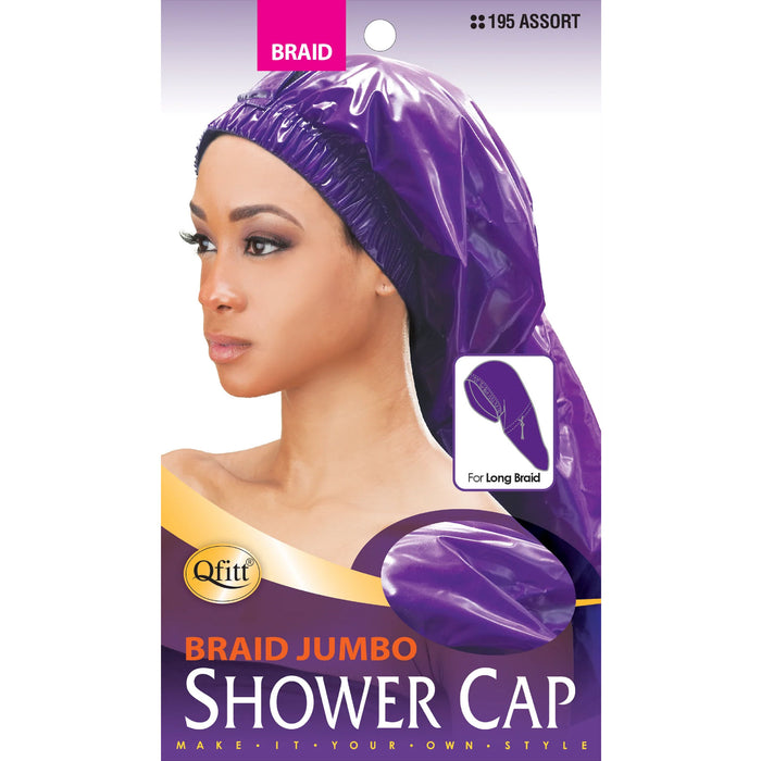 Qfitt Braid Shower Cap Super Jumbo Assorted Color 12/PK