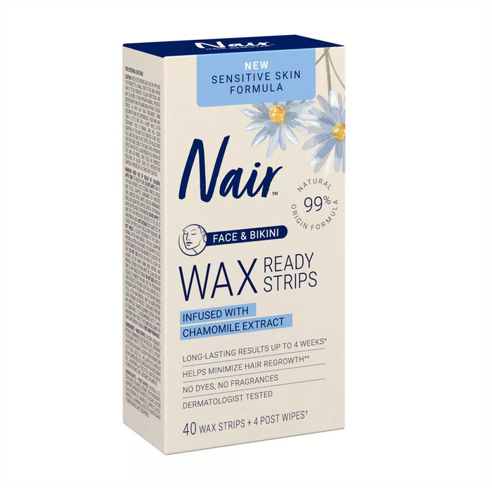 Nair Face and bikini Wax Ready Strips senstive skin Fomula, 40 Strips