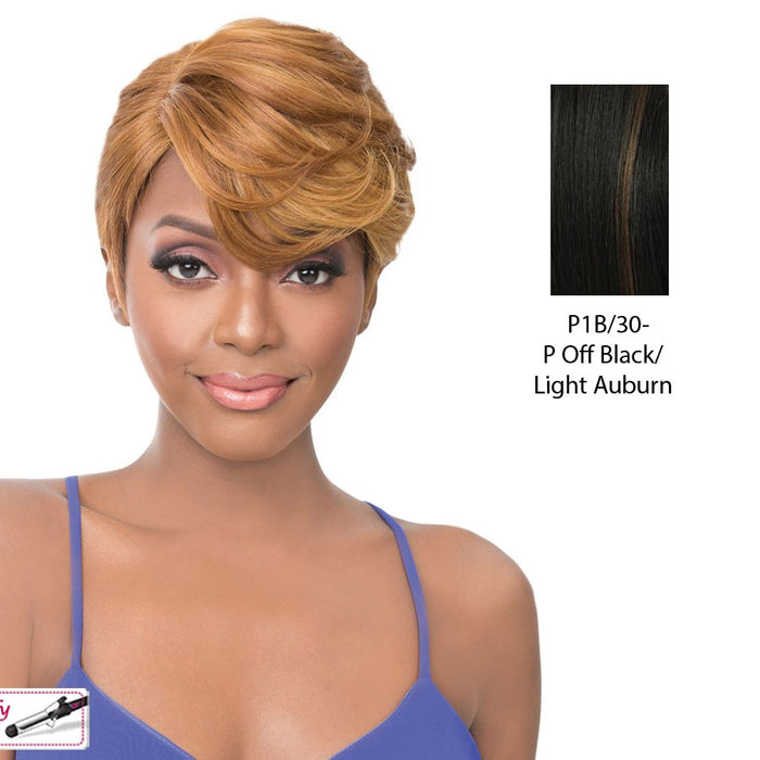 Synthetic Iron Friendly Wig Oria,Off Black Base With Light Auburn Highlights