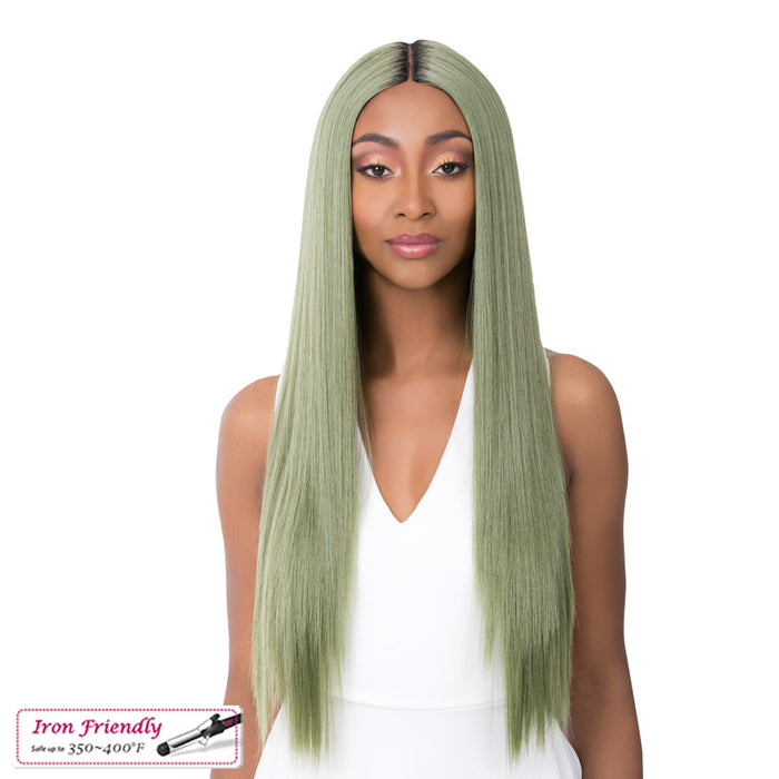 Synthetic 4" Deep Center Parting Lace Wig Paulonia,Att Olive Green