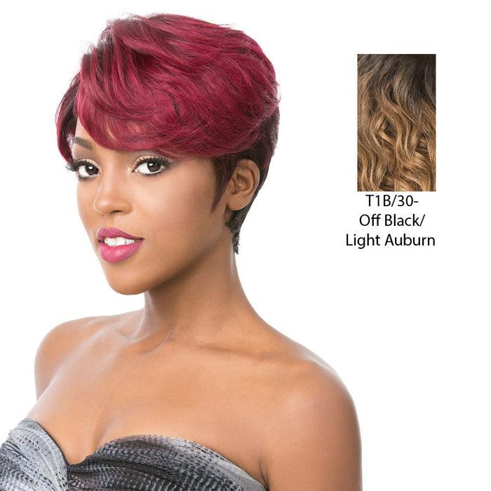 100 Brazilian Human Hair Part S Lace Front Wig Edgy,Off Black Top With Medium Auburn Ends