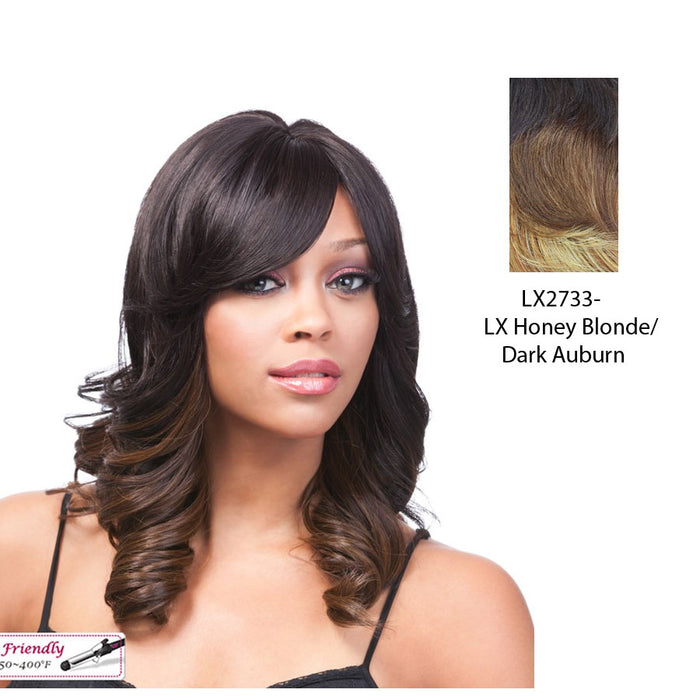 Futura Synthetic Quality Full Wig - Q-Abella,Two Tone Frost Blend Of Dark Auburn Layer Over Strawberry Blonde Bottom