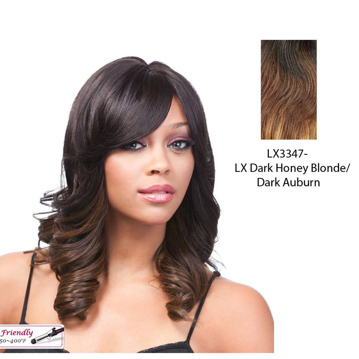 Futura Synthetic Quality Full Wig - Q-Abella,Two Tone Frost Blend Of Dark Auburn Layer Over Dark Honey Blonde Bottom