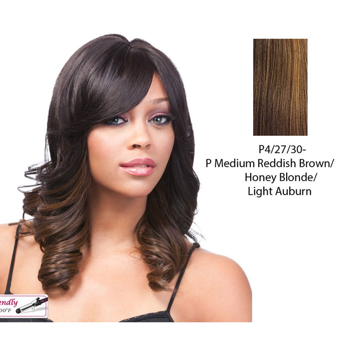 Futura Synthetic Quality Full Wig - Q-Abella,Streaked Blend Of Medium Brown, Strawberry Blonde, And Light Auburn