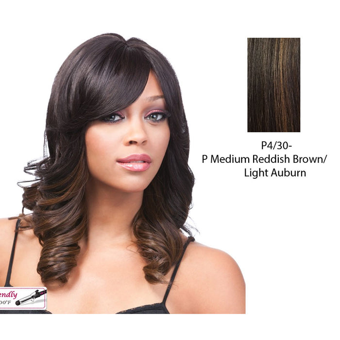 Futura Synthetic Quality Full Wig - Q-Abella,Medium Brown Base With Light Auburn Highlights