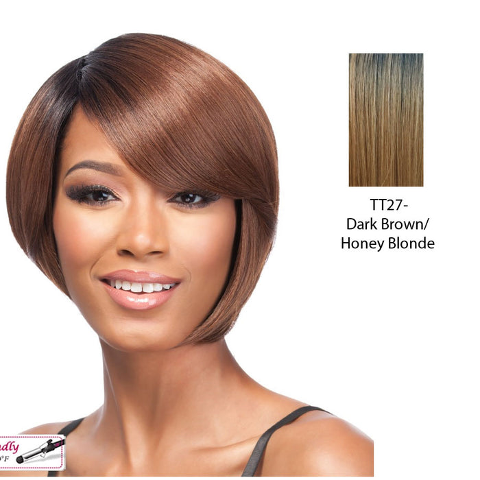 Synthetic Quality Full Wig Short - Q-Cello,Dark Brown Roots With Strawberry Blonde