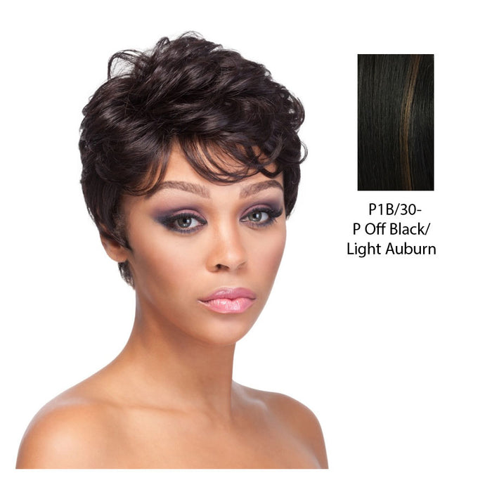 100% Human Hair Mix Quality Wig Hh Rosie,Off Black Base With Light Auburn Highlights