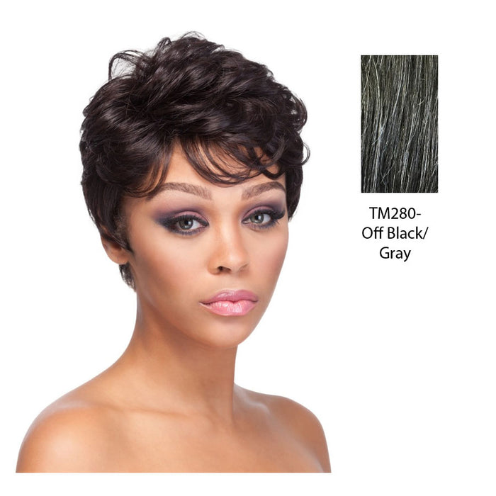 100% Human Hair Mix Quality Wig Hh Rosie,Two Tone Mix Of Off Black With 15% Gray Roots And Gray Tips
