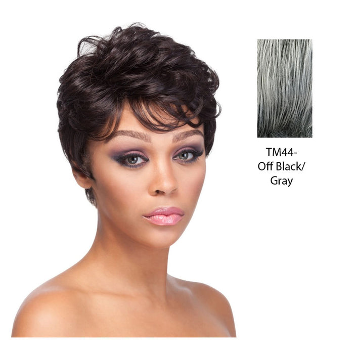 100% Human Hair Mix Quality Wig Hh Rosie,Two Tone Mix Of Off Black With 50% Gray Roots With Gray Tips