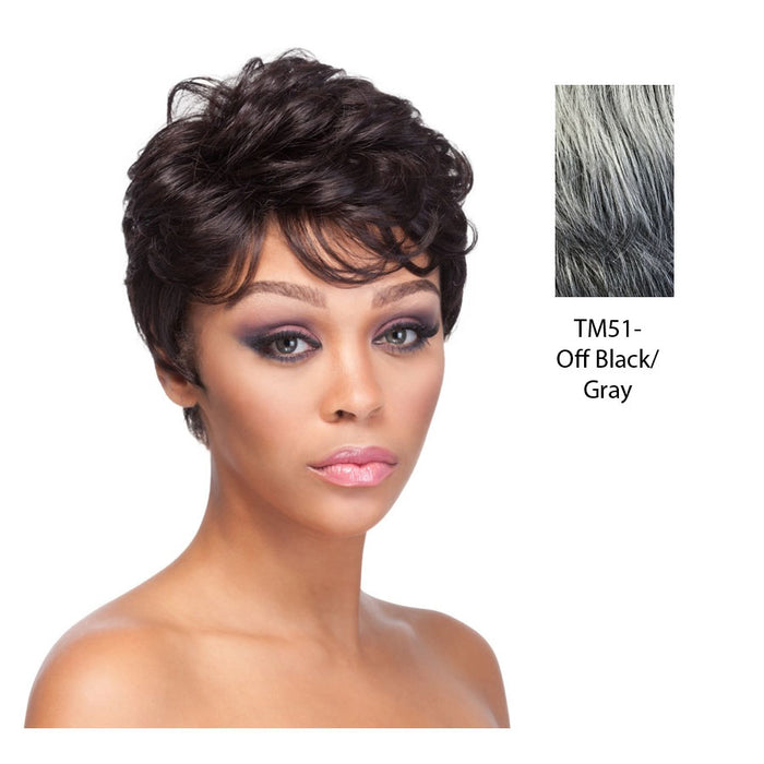 100% Human Hair Mix Quality Wig Hh Rosie,Two Tone Mix Of Off Black With 80% Gray Roots And Gray Tips