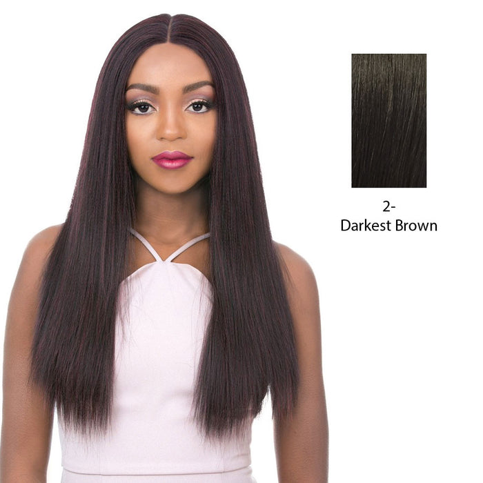 Vixen X 100% Human Hair Premium Mix Full Lace Wig Vixen X Yaki Straight,Darkest Brown