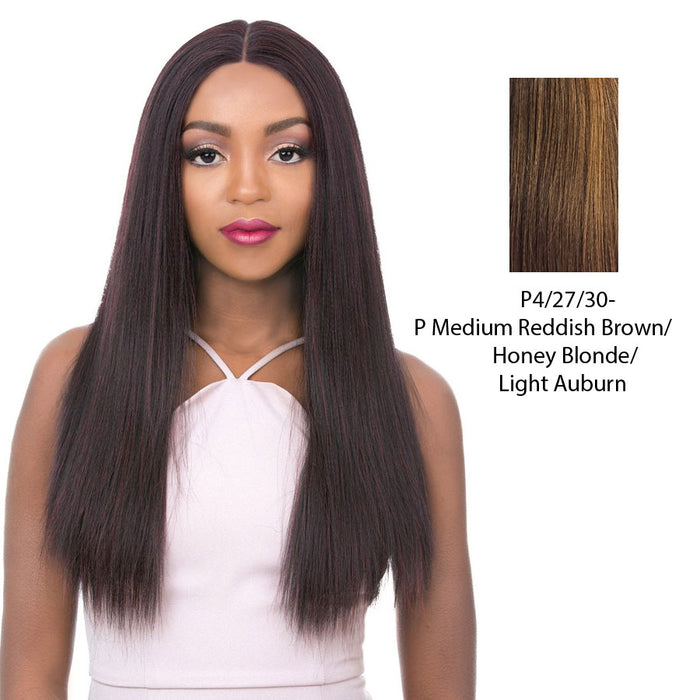 Vixen X 100% Human Hair Premium Mix Full Lace Wig Vixen X Yaki Straight,Streaked Blend Of Medium Brown
