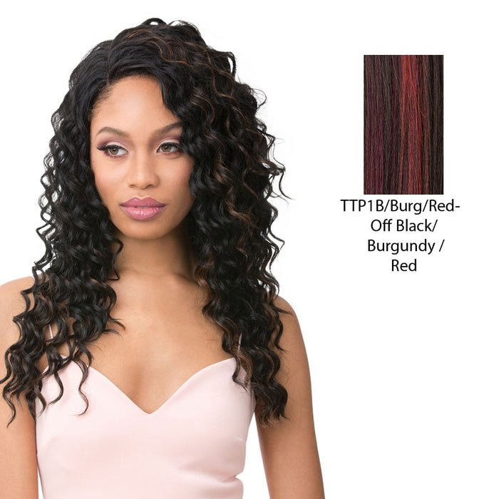 100% Human Hair Blend With Vixen Y Three Way Lace Part Ripple Wave - Vixen Y Ripple Wave,Two Tone Mix Off Black + Burgundy + Red