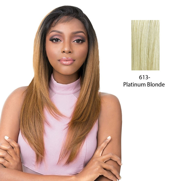 Vixen Y 100% Human Hair Premium Mix Full Lace Wig Vixen Y Yaki Straight,Platinum Blonde