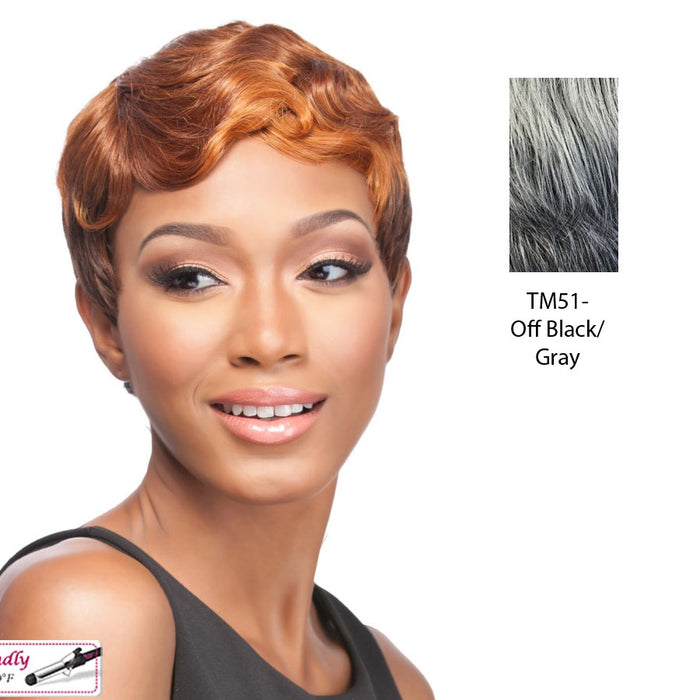 Piettra Synthetic Wig,Two Tone Mix Of Off Black With 80% Gray Roots And Gray Tips
