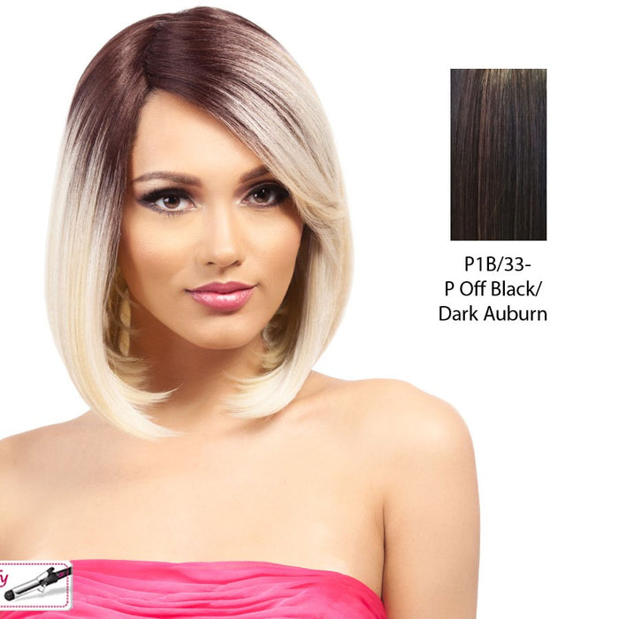 Remi Touch Qp Nadine Heat Friendly Synthetic Wig,Off Black Base With Dark Auburn Highlights