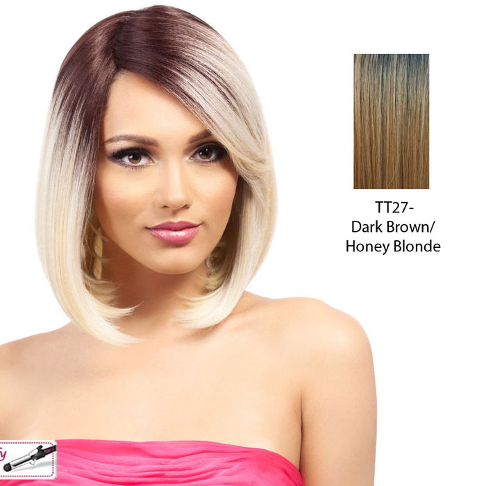 Remi Touch Qp Nadine Heat Friendly Synthetic Wig,Dark Brown Roots With Strawberry Blonde