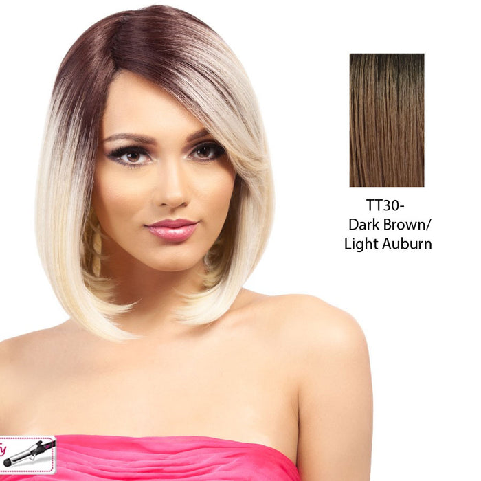 Remi Touch Qp Nadine Heat Friendly Synthetic Wig,Dark Brown Roots With Light Auburn