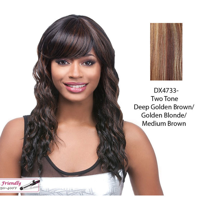 Rita Synthetic Wig,Two Tone Frost Blende Of Deep Golden Brown And Golden Blonde With Medium Brown Bottom
