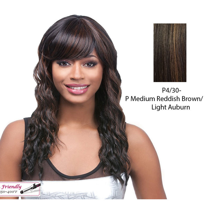 Rita Synthetic Wig,Medium Brown Base With Light Auburn Highlights