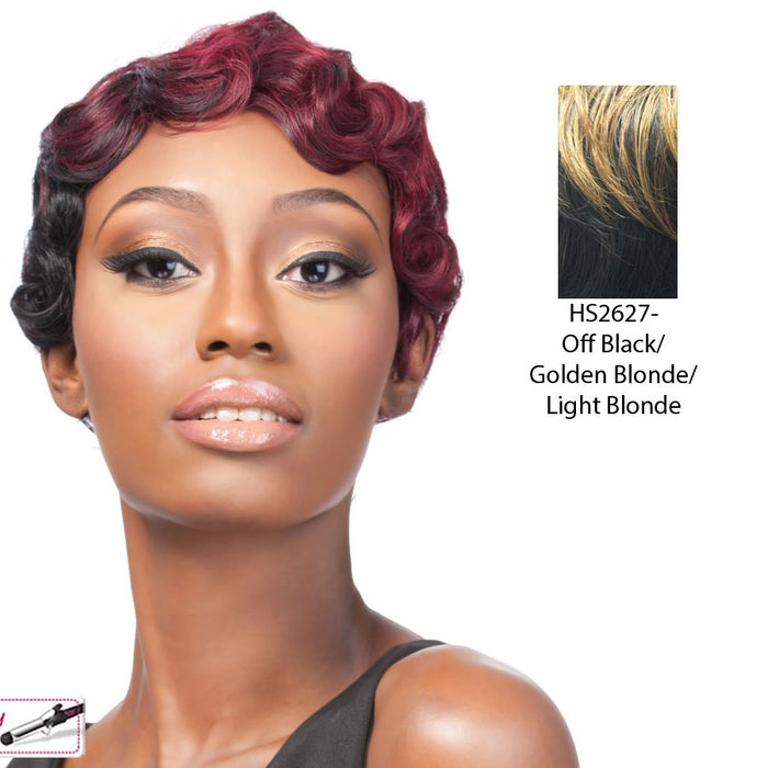 Iron Friendly Synthetic Wig_ Q Roberta,Off Black Base With Golden Blonde And Light Blonde Top