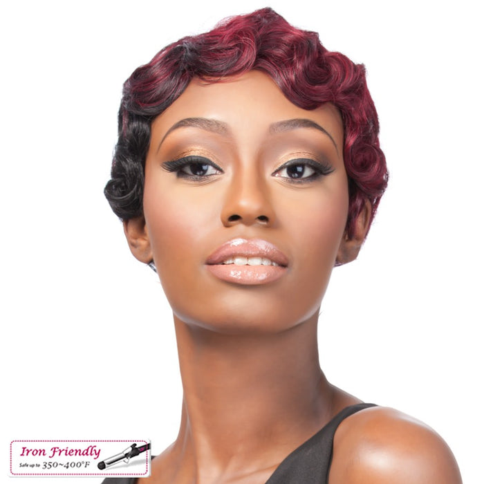 Iron Friendly Synthetic Wig_ Q Roberta,Off Black Base With Deep Wine Top