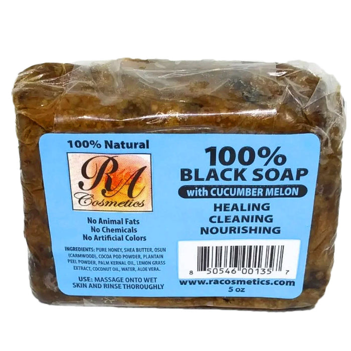 RA Cosmetics 100% Natural Black Soap with Cucumber Melon 5 Oz.