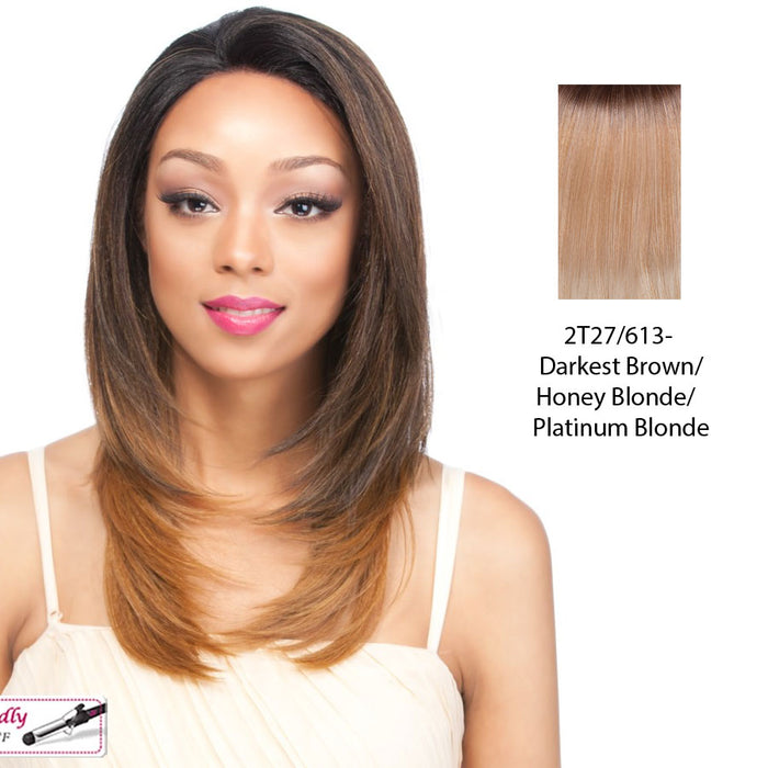 Remi Touch Rt9 Lace Front Wig,Darkest Brown Roots Tipped With Strawberry Blonde And Platinum Blonde