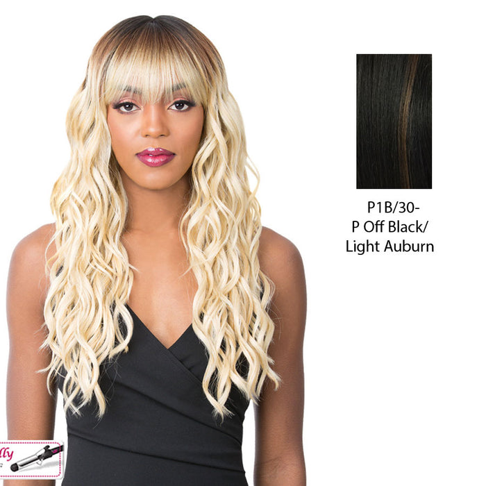 Synthetic 2020 Bang Wig - Skylar,Off Black Base With Light Auburn Highlights