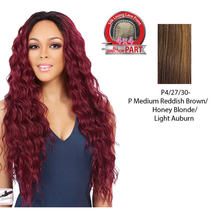Synthetic 4X4 Swiss Lace Wig - Swiss Lace Boston,Streaked Blend Of Medium Brown, Strawberry Blonde, And Light Auburn
