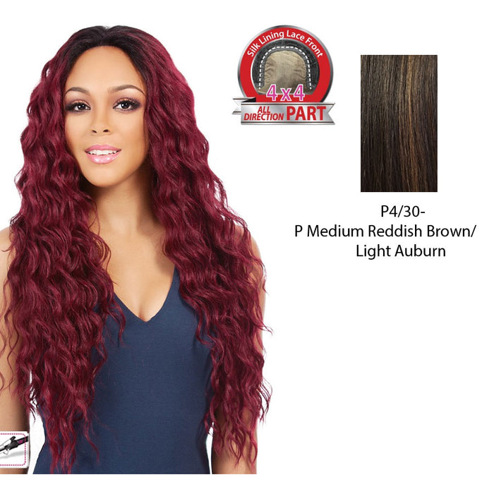 Synthetic 4X4 Swiss Lace Wig - Swiss Lace Boston,Medium Brown Base With Light Auburn Highlights