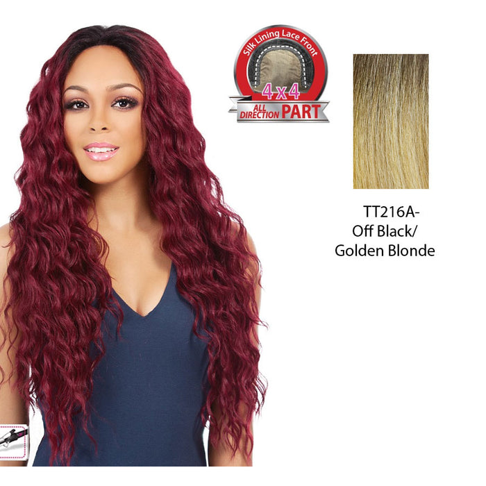 Synthetic 4X4 Swiss Lace Wig - Swiss Lace Boston,Off Black Roots With Golden Blonde