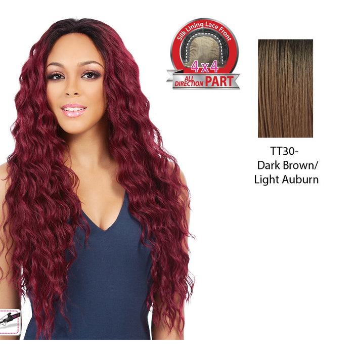 Synthetic 4X4 Swiss Lace Wig - Swiss Lace Boston,Dark Brown Roots With Light Auburn