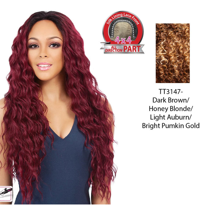 Synthetic 4X4 Swiss Lace Wig - Swiss Lace Boston,Mix Of Dark Brown, Strawberry Blonde, Light Auburn, And Bright Pumpkin Gold