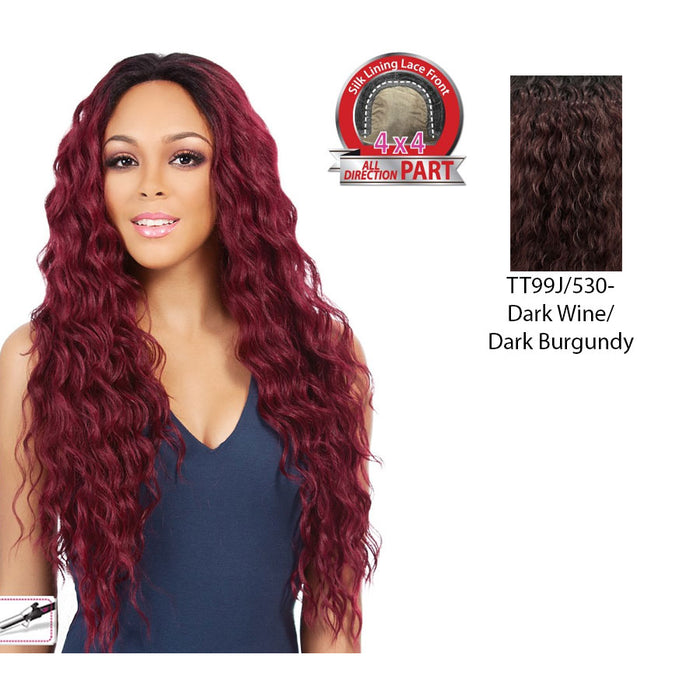 Synthetic 4X4 Swiss Lace Wig - Swiss Lace Boston,Deep Wine Roots With Dark Violet