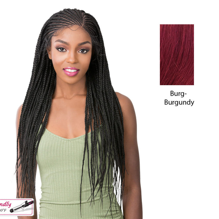 Micro Cornrow Box Braid Heat Friendly Synthetic Wig,Burgundy
