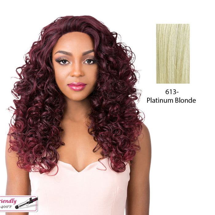Iron Friendly, Super Wavy Style Soft And Silky Hand-Tied Frontal Swiss Lace Front Wigs - Swiss Lace Goldie,Platinum Blonde