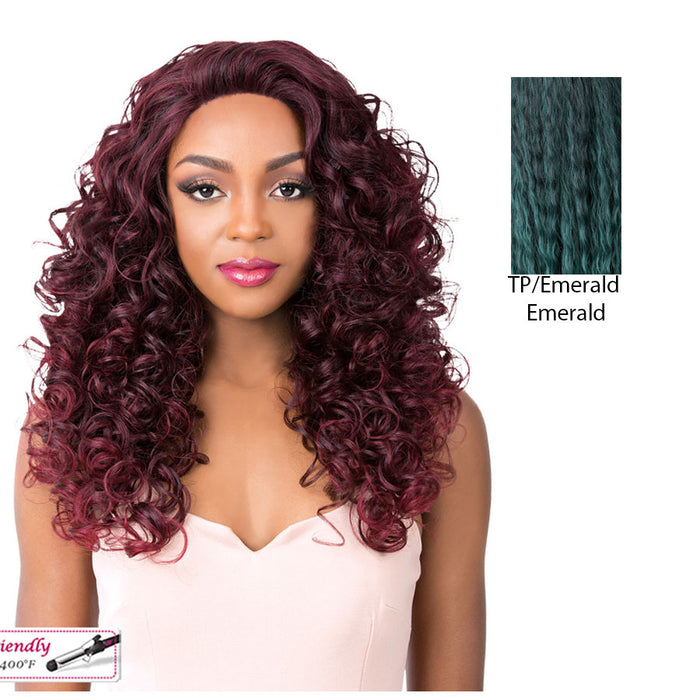 Iron Friendly, Super Wavy Style Soft And Silky Hand-Tied Frontal Swiss Lace Front Wigs - Swiss Lace Goldie,Tp Emerald