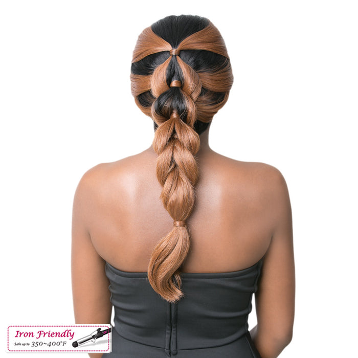 Synthetic Swiss Lace Front Wig Swiss Lace Heart Braid,Off Black Top With Medium Auburn Ends