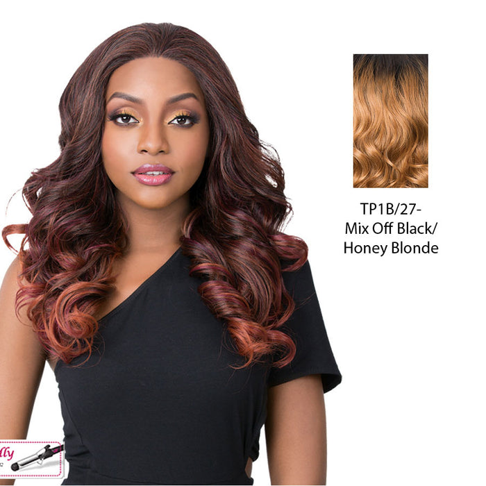 Synthetic Iron Friendly Ear To Ear Perfect Hairline Swiss Lace Front Wig Swiss Lace Kasandra,Off Black Top With Strawberry Blonde Ends