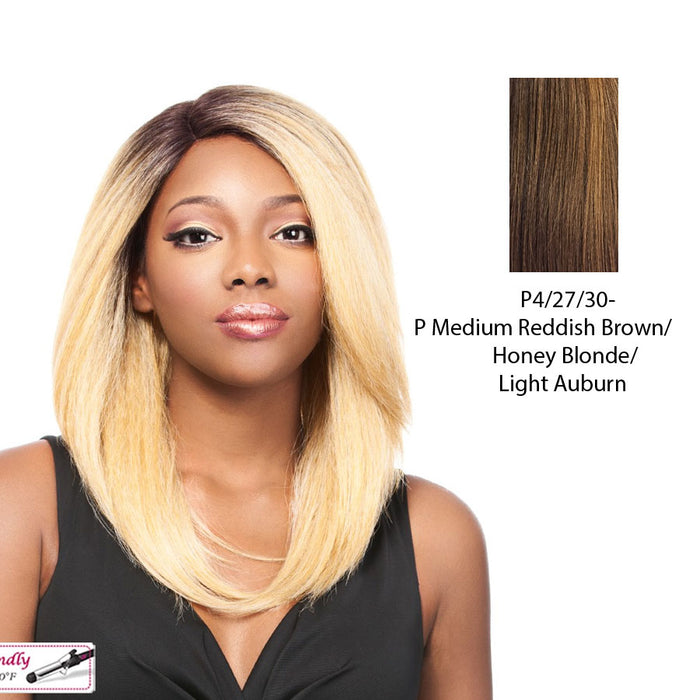 Swiss Lace Front Wig Swiss Lace Konis,Streaked Blend Of Medium Brown, Strawberry Blonde, And Light Auburn