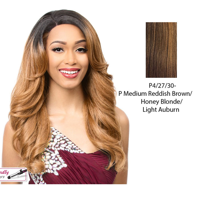 Swiss Lace Front Wig Montessa,Streaked Blend Of Medium Brown, Strawberry Blonde, And Light Auburn