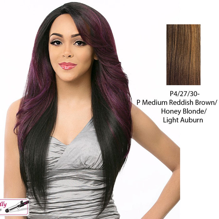 Swiss Lace Front Wig Swiss Lace Mujica,Streaked Blend Of Medium Brown, Strawberry Blonde, And Light Auburn